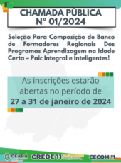 Resultado Final da Seleção para Composição de Banco de Formadores Regionais dos Programas Aprendizagem na Idade Certa – Paic Integral e Inteligentes!