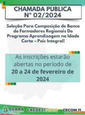 RESULTADO FINAL DA SELEÇÃO PARA COMPOSIÇÃO DE BANCO DE FORMADORES REGIONAIS DO PROGRAMA APRENDIZAGEM NA IDADE CERTA – PAIC Integral